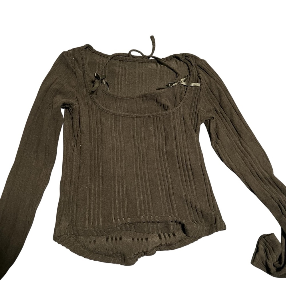 Women's Long Sleeve Ribbed Top - Brown